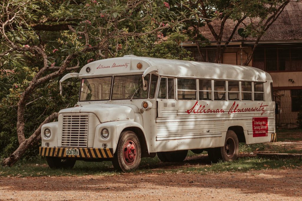 Classic Silliman University school bus parked outdoors, Dumaguete, Philippines.